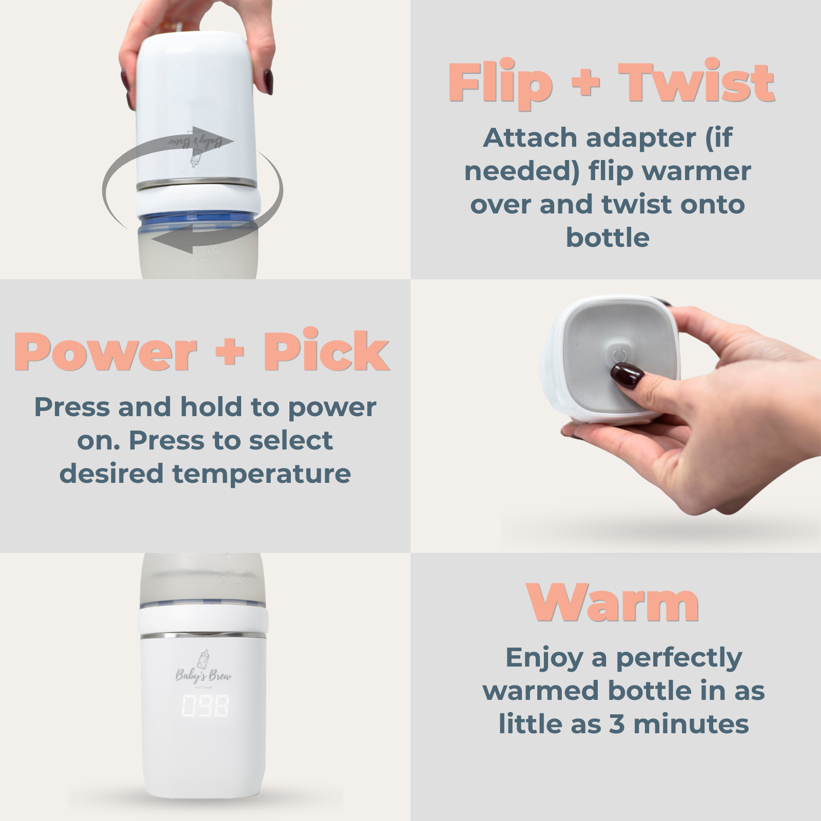 Portable Baby Bottle Warmer Pro 3.0 – Warms 8oz in 3 Min | 4 Temp Settings