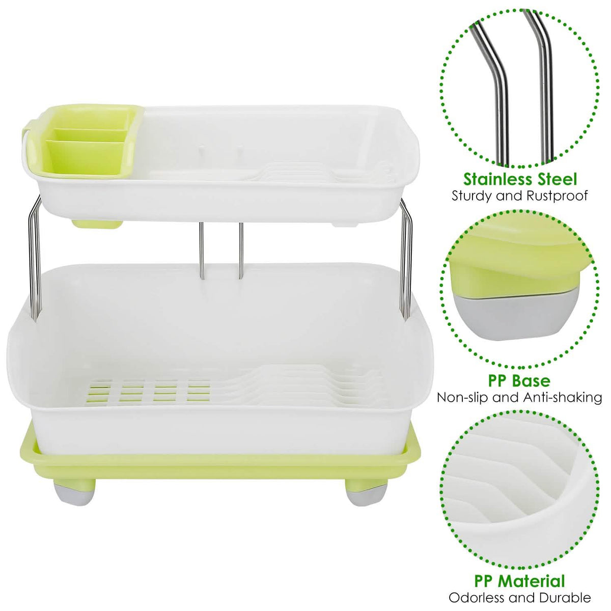 2-Tier Dish Drying Rack Cutlery Drainer