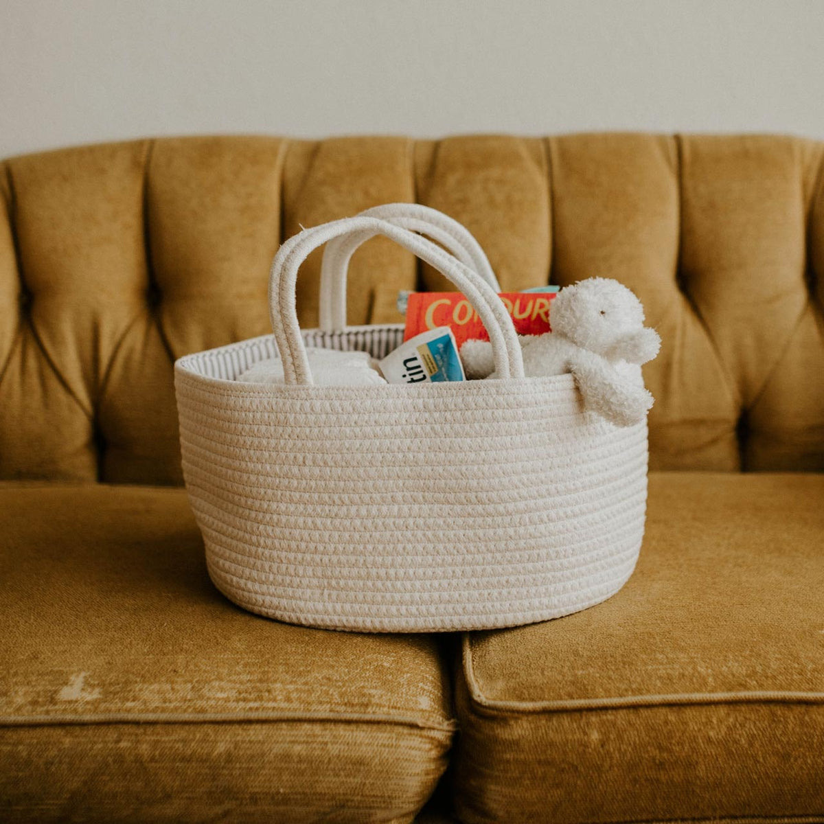 Rope Diaper Caddy Organizer – Stylish Baby Essential Storage for Nursery