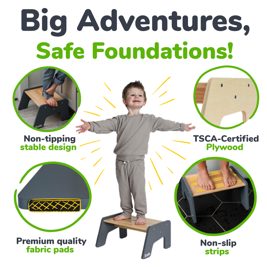 1-Step Wooden Kids Step Stool – Non-Slip for Kitchen, Bath & Potty Training