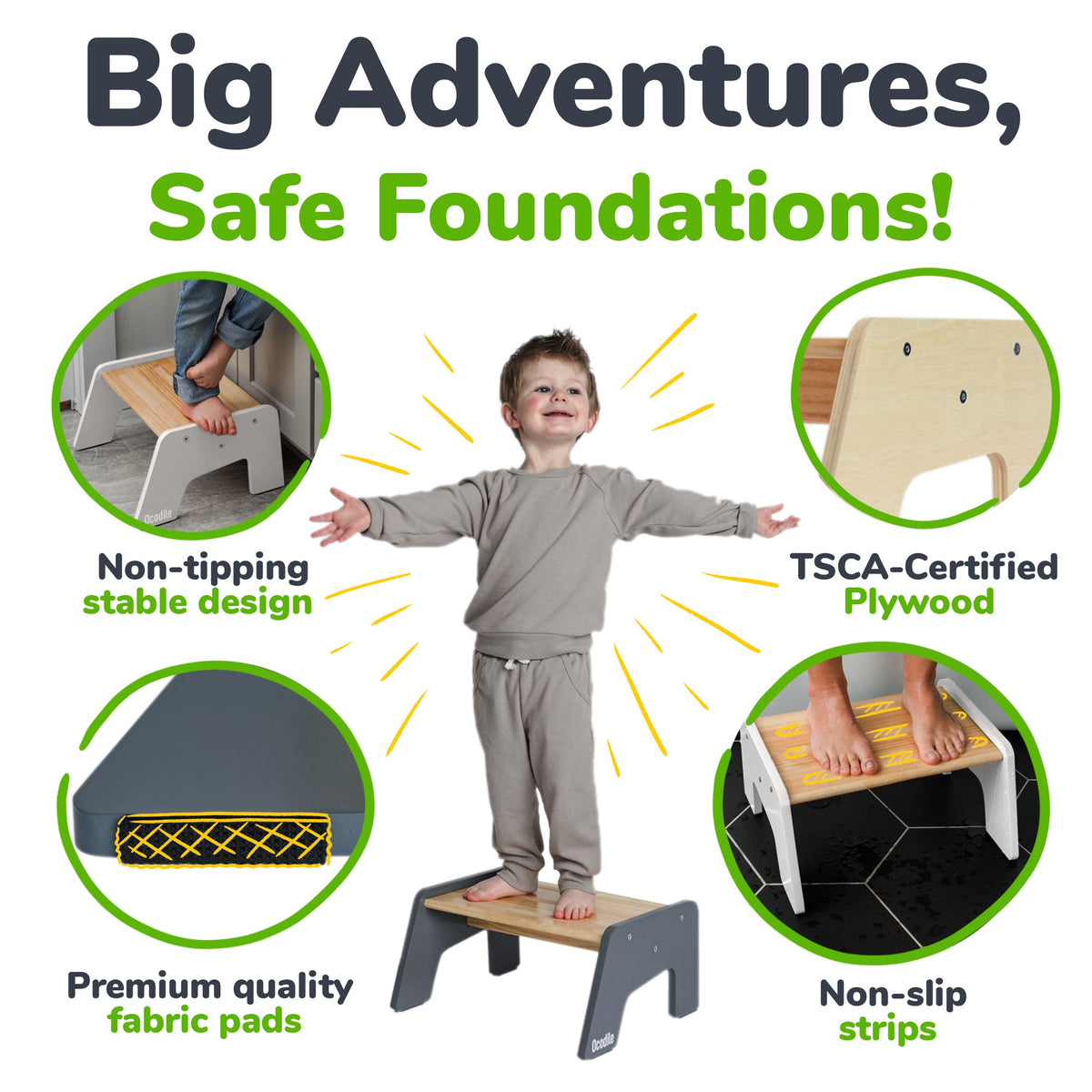 1-Step Wooden Kids Step Stool – Non-Slip for Kitchen, Bath & Potty Training