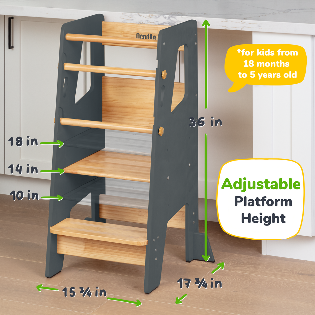 Montessori Toddler Tower – Adjustable Wooden Kitchen Helper Stool