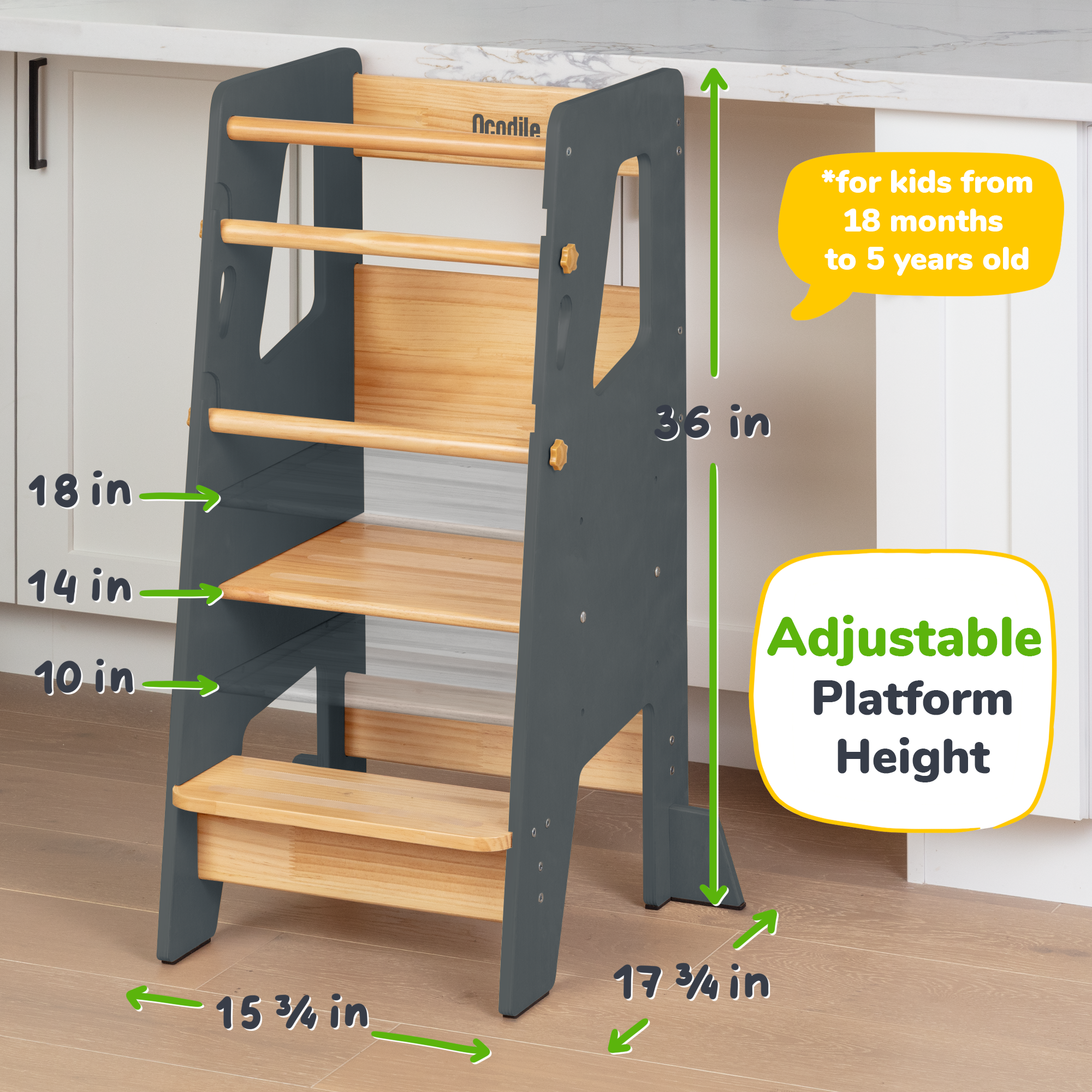 Montessori Toddler Tower – Adjustable Wooden Kitchen Helper Stool