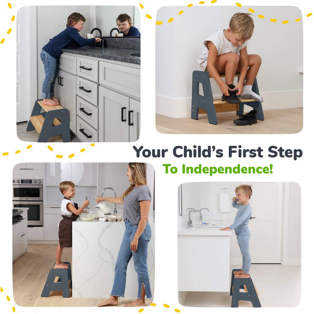 2-Step Wooden Toddler Step Stool – Non-Slip for Kitchen, Bath & Bed