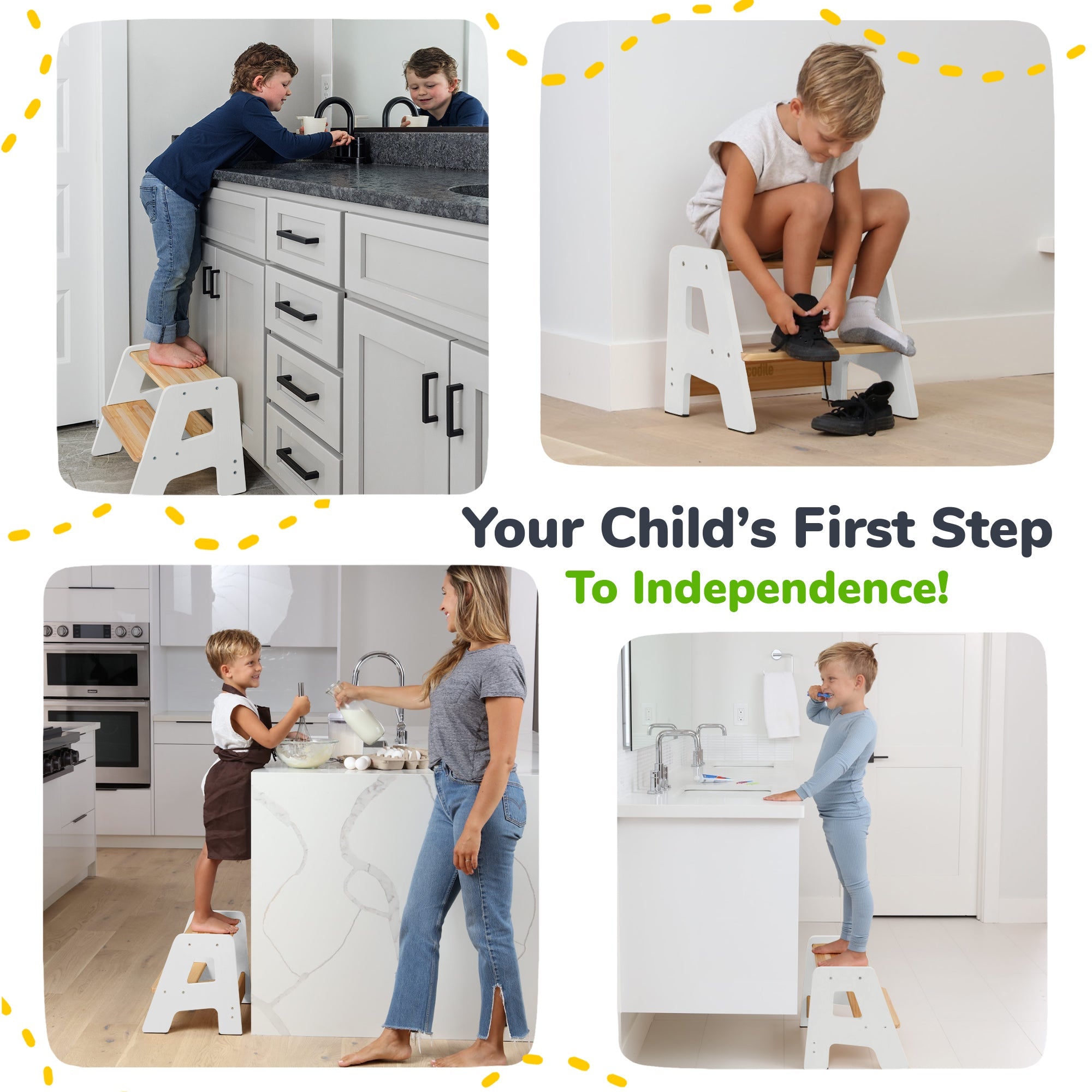 2-Step Wooden Toddler Step Stool – Non-Slip for Kitchen, Bath & Bed