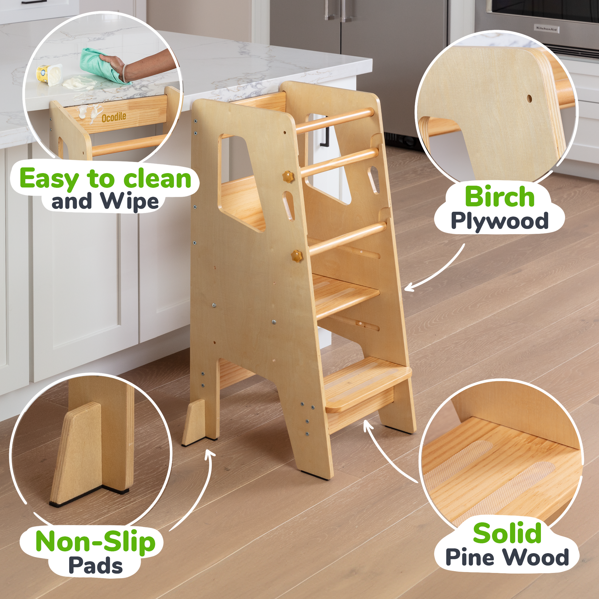 Montessori Toddler Tower – Adjustable Wooden Kitchen Helper Stool