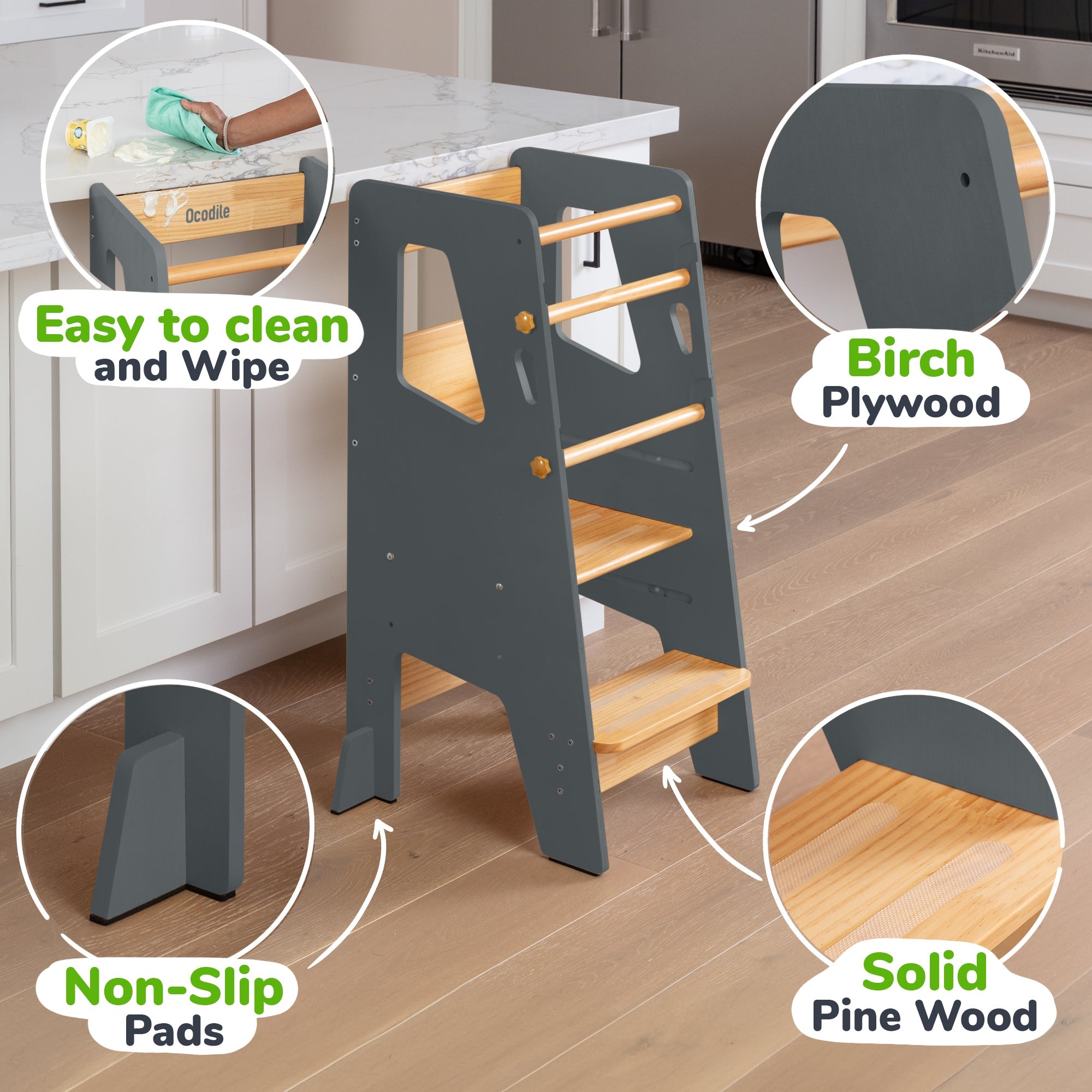 Montessori Toddler Tower – Adjustable Wooden Kitchen Helper Stool