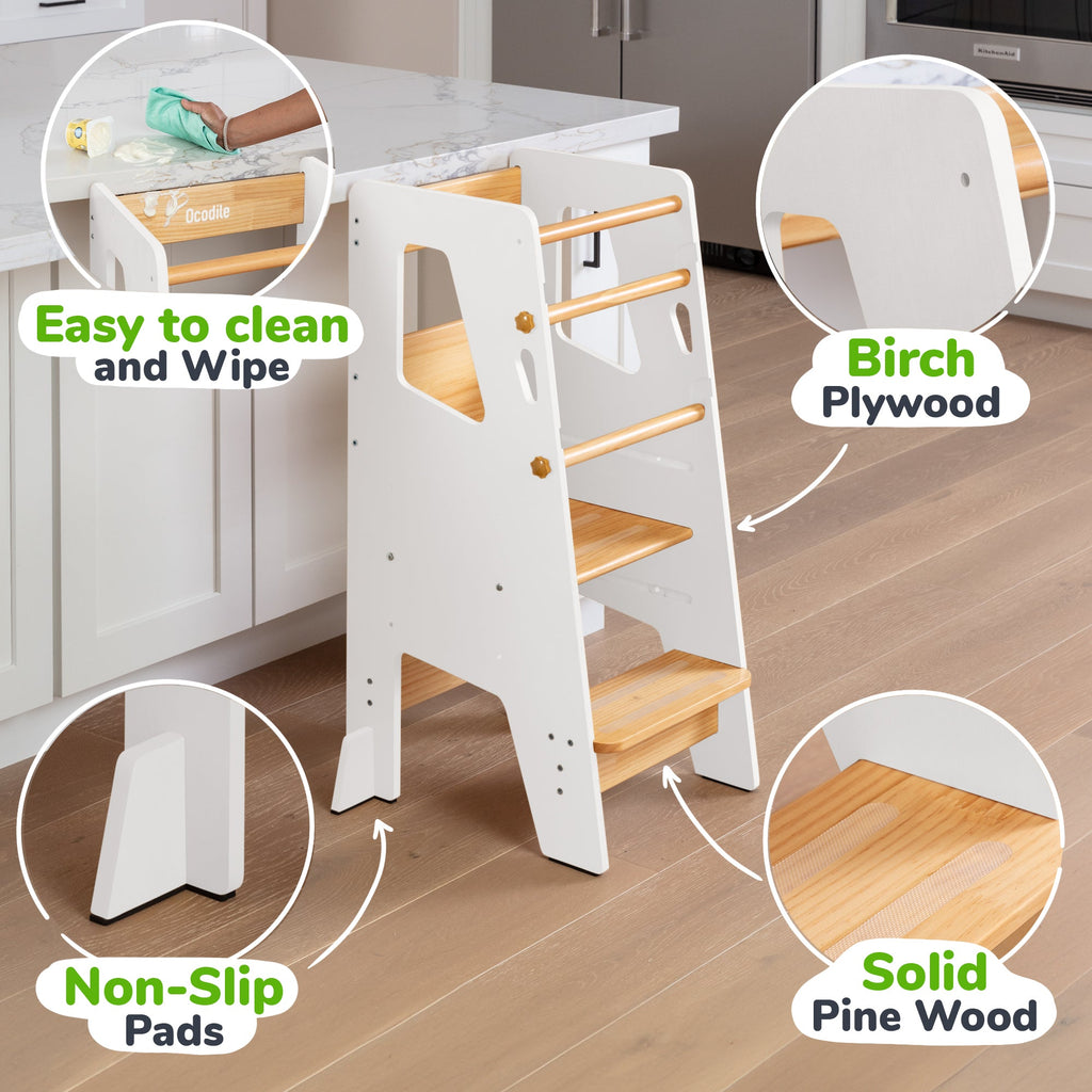 Montessori Toddler Tower – Adjustable Wooden Kitchen Helper Stool