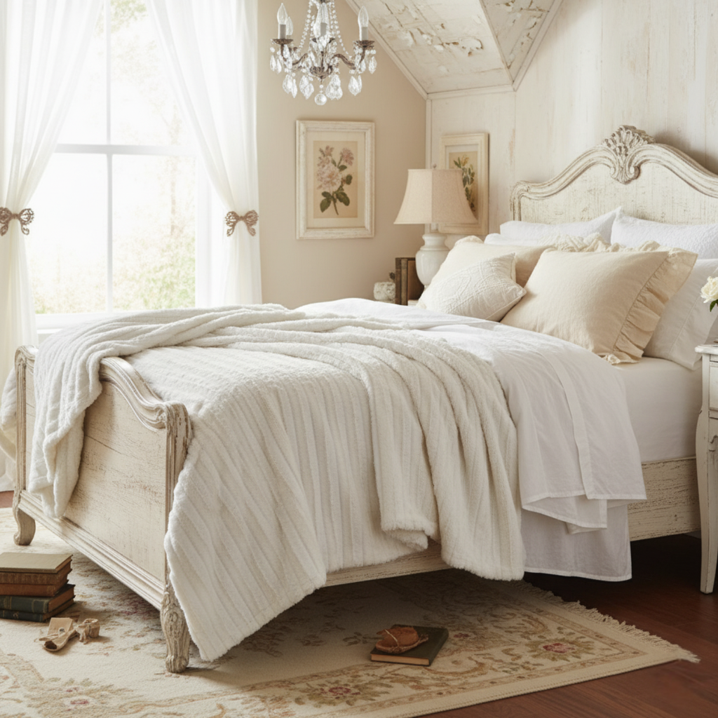 Ivory Faux Fur Sherpa Throw Blanket – Ultra Soft & Cozy