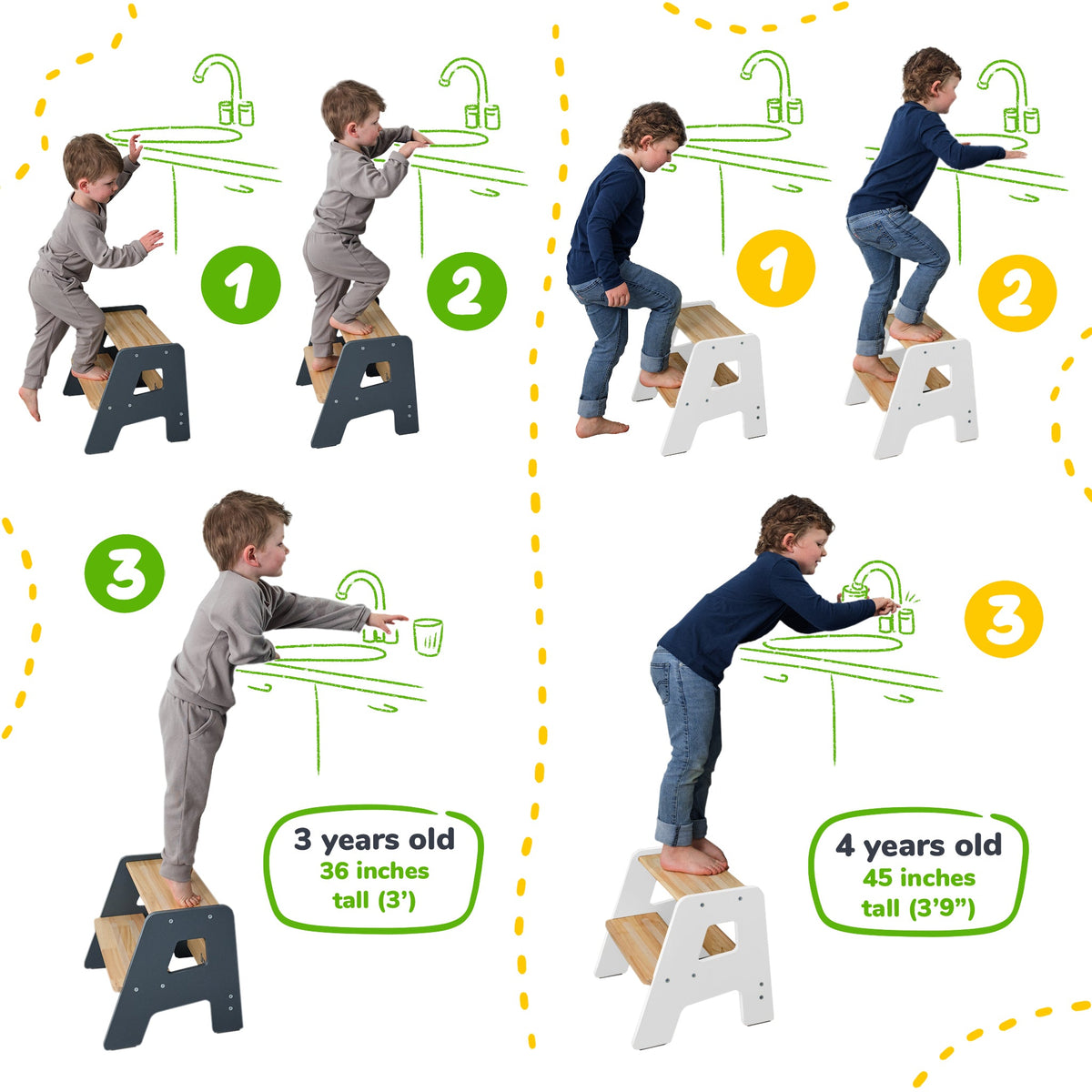2-Step Wooden Toddler Step Stool – Non-Slip for Kitchen, Bath & Bed