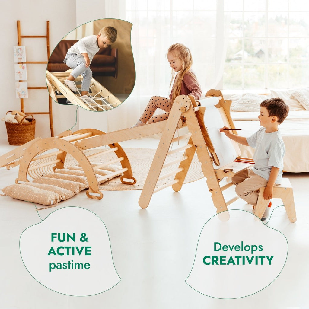 6-in-1 Montessori Climbing Set – Indoor Toddler Gym with Slide, Ladder & Art Station