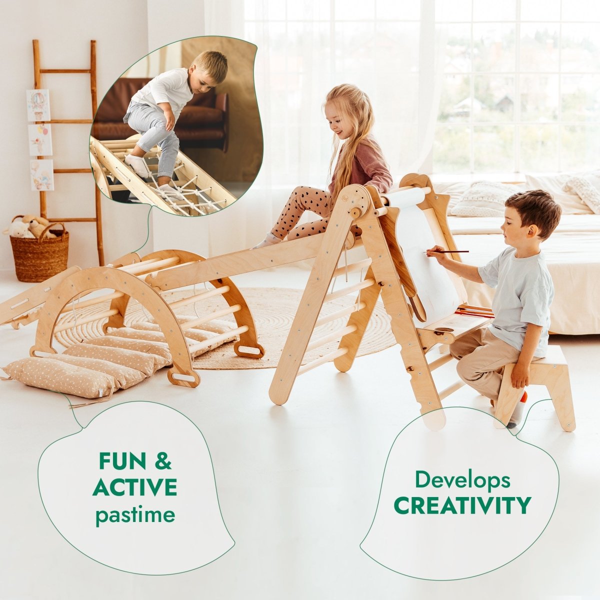 6-in-1 Montessori Climbing Set – Indoor Toddler Gym with Slide, Ladder & Art Station