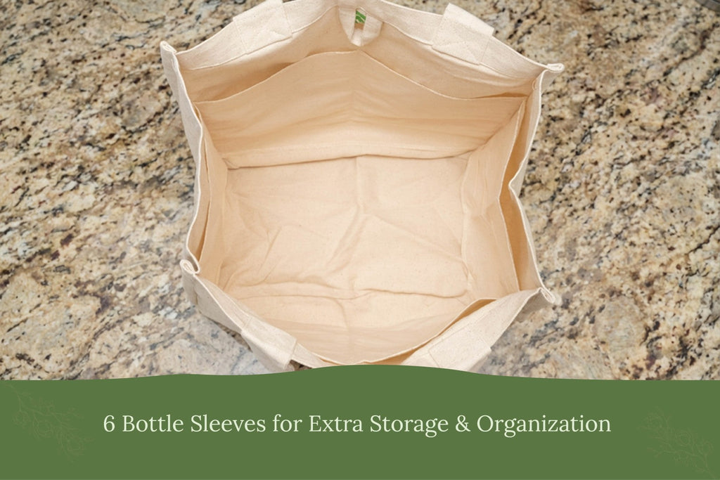Organic Cotton Canvas Grocery Tote Bag – Reusable with 6 Bottle Sleeves