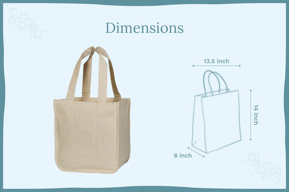 Organic Cotton Canvas Grocery Tote Bag – Reusable with 6 Bottle Sleeves