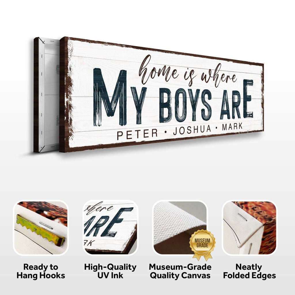 "Home Is Where My Boys Are" — Personalized Family Canvas Sign