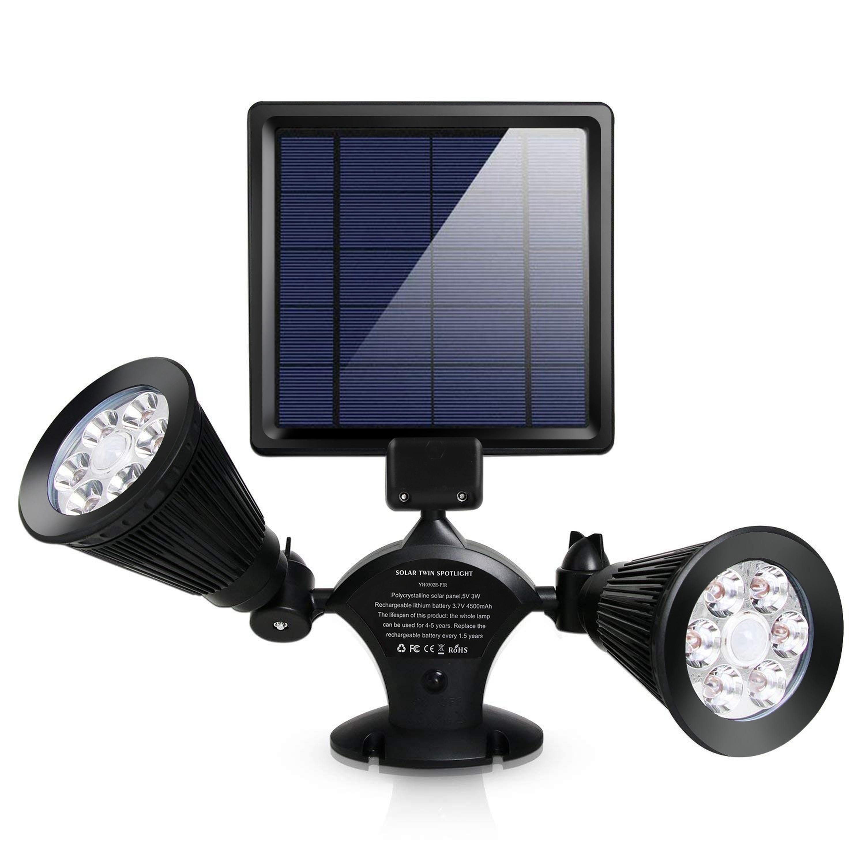 Solar Motion Sensor Security Lights – 2000lm Dual Head 360° Outdoor Spotlight for Garden, Garage & Driveway