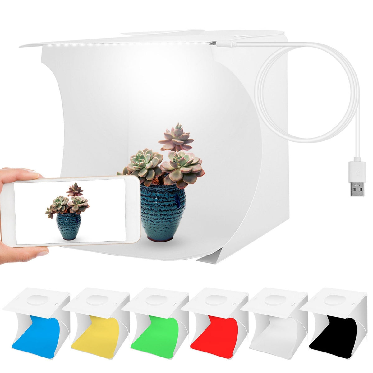 Foldable Mini Photo Studio Light Box – 20 LED Beads & 6 Backdrops for Product Photography