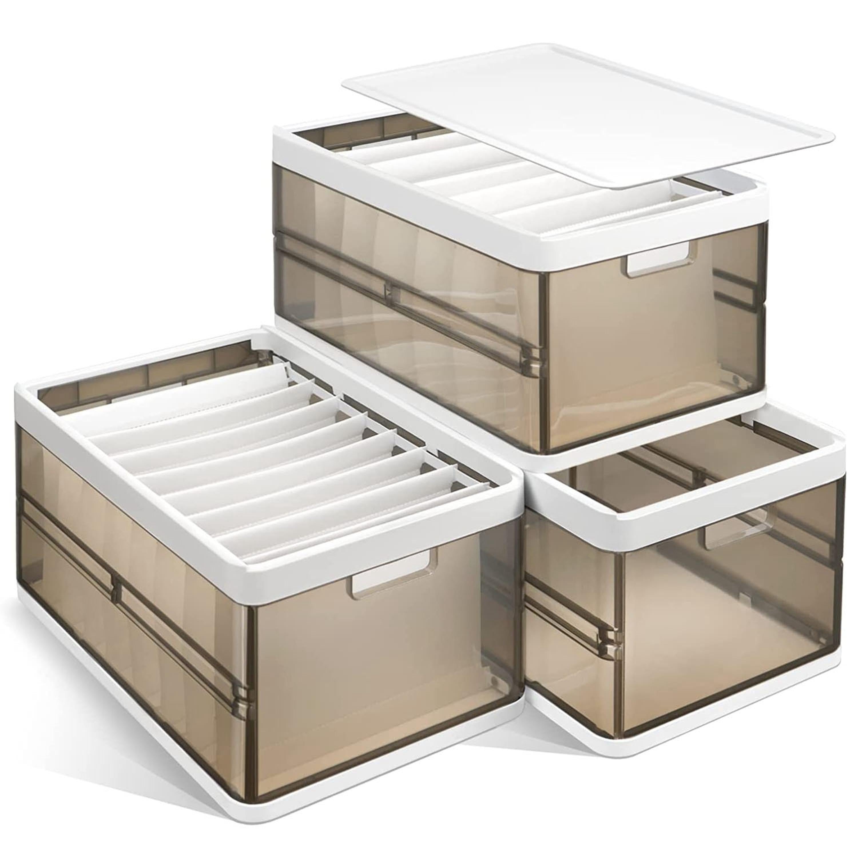 Foldable Storage Bins with Lids (3-Pack) – Stackable Closet Organizer with Handles & Dividers