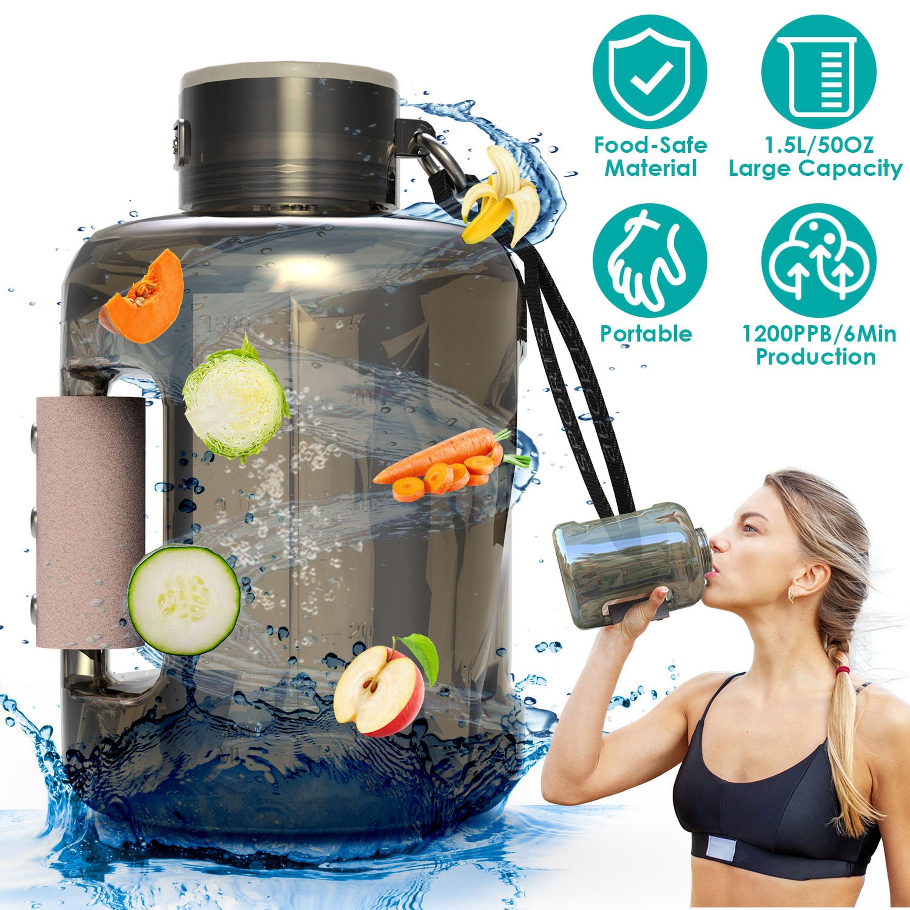 1.5L Hydrogen Water Bottle Generator – Rechargeable, 6-Min Quick Electrolysis for Home, Gym & Travel