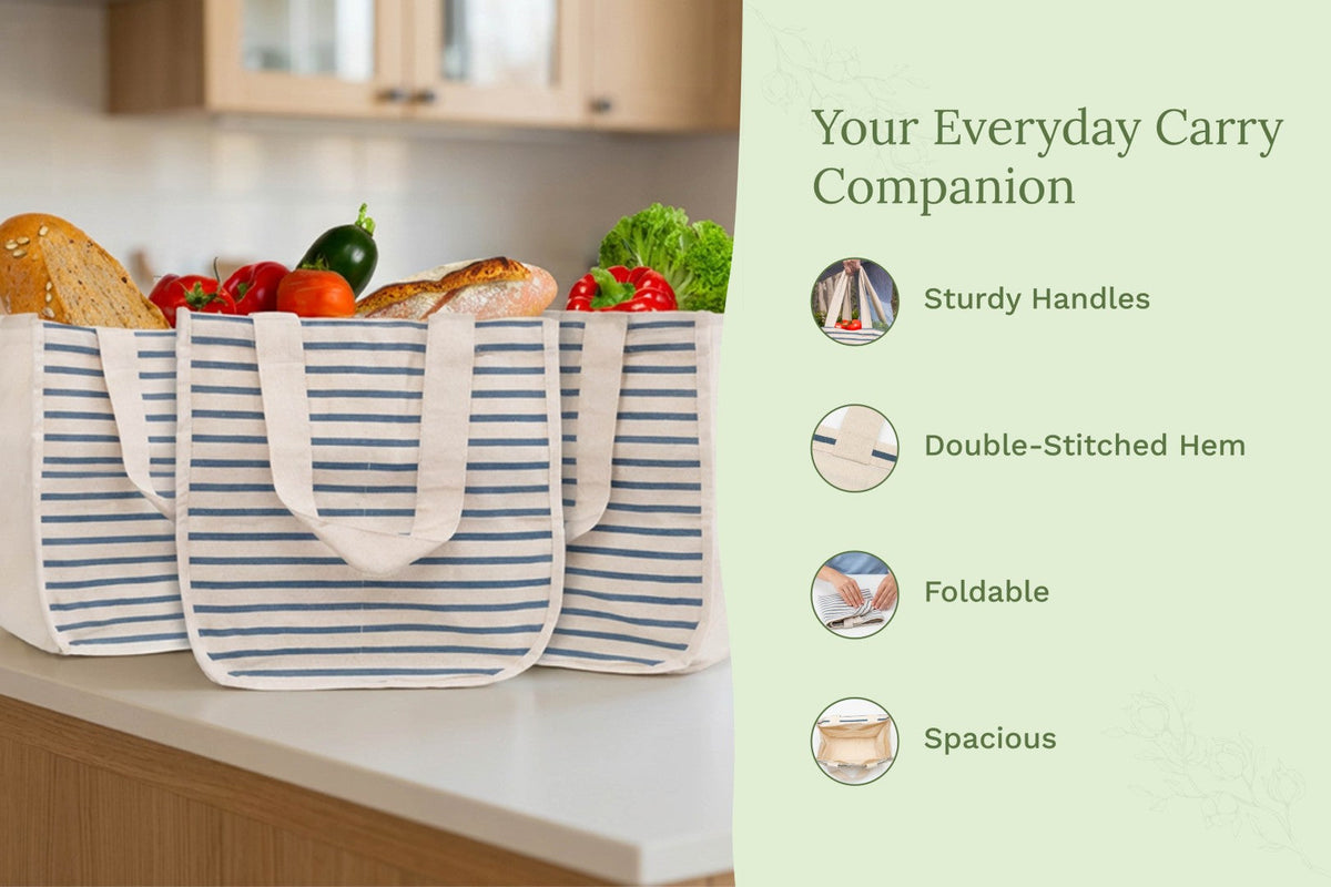 Organic Cotton Canvas Grocery Tote Bag – Reusable with 6 Bottle Sleeves