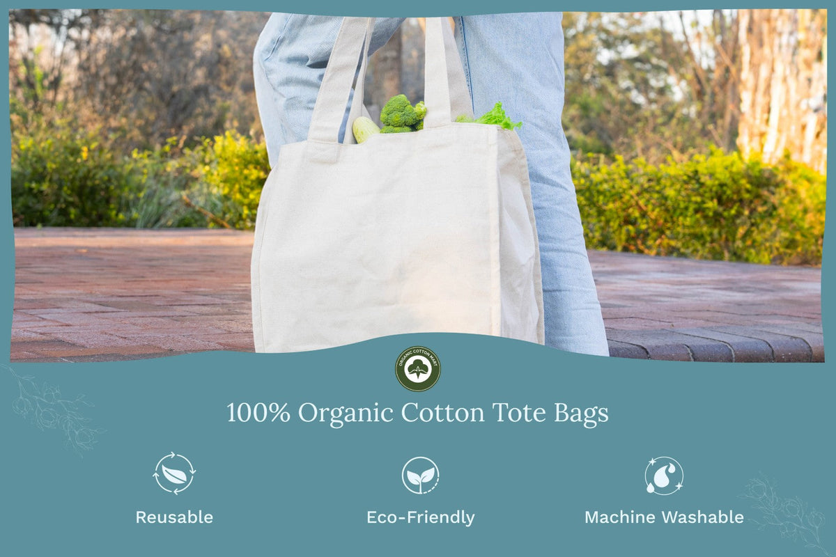 Organic Cotton Canvas Grocery Tote Bag – Reusable with 6 Bottle Sleeves