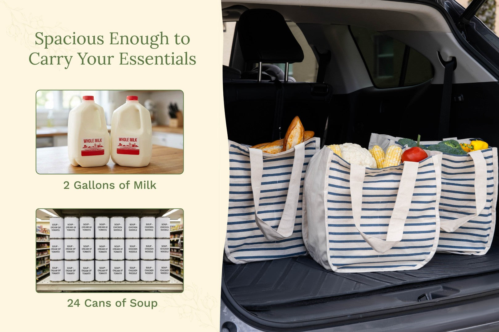 Organic Cotton Canvas Grocery Tote Bag – Reusable with 6 Bottle Sleeves