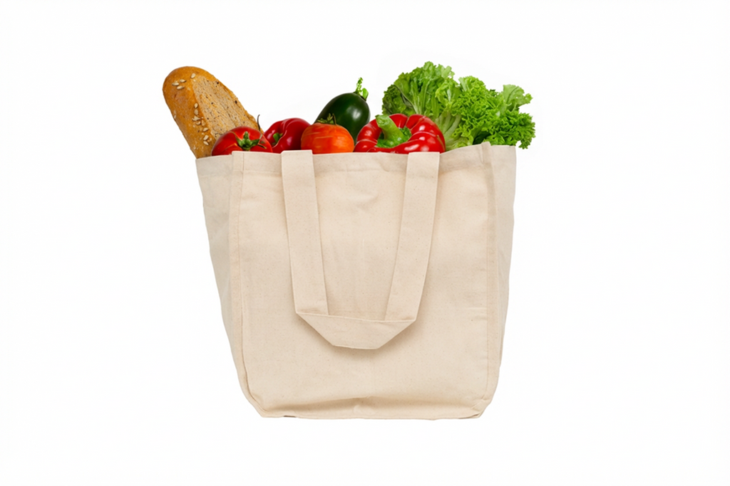 Organic Cotton Canvas Grocery Tote Bag – Reusable with 6 Bottle Sleeves