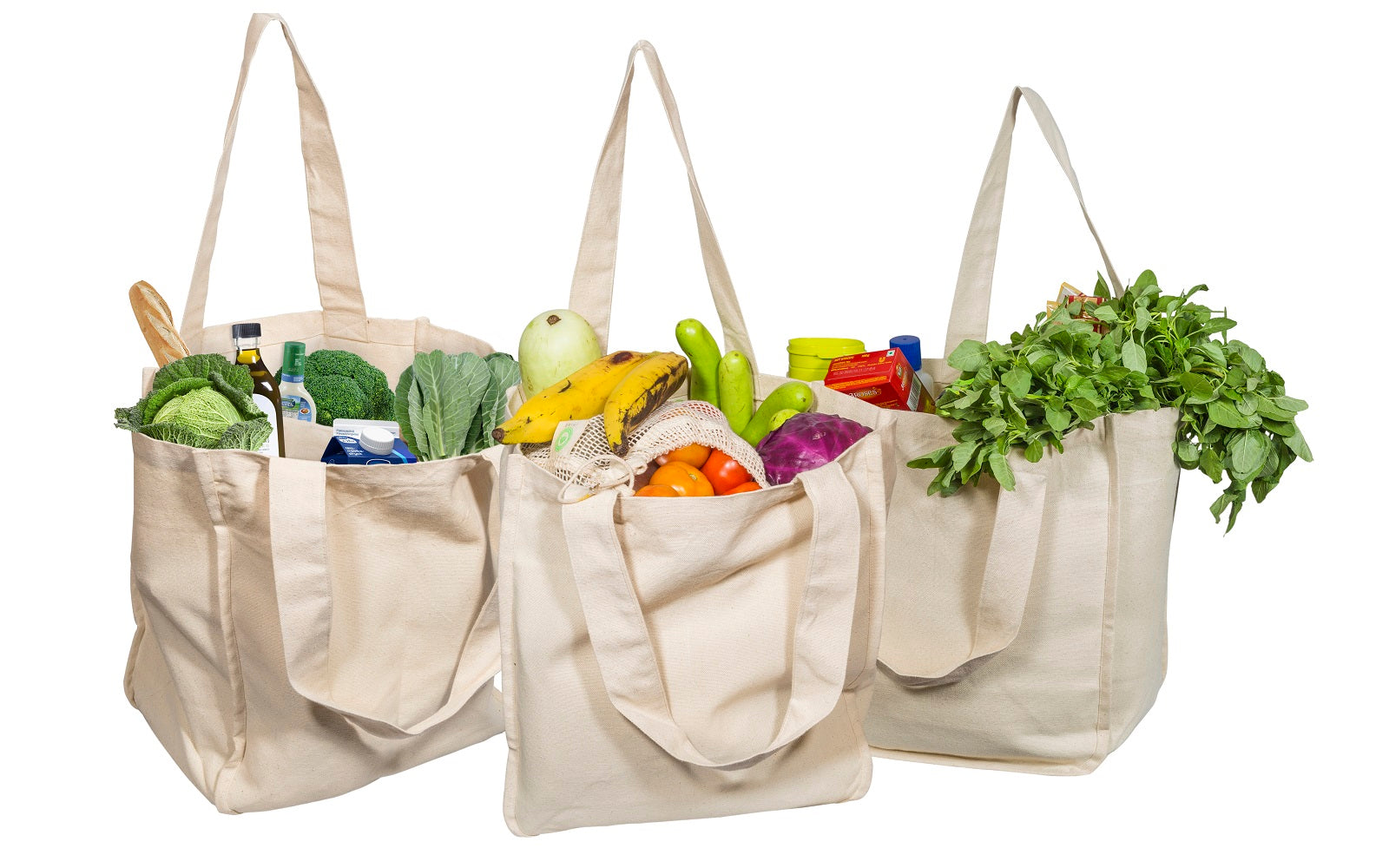 Organic Cotton Canvas Grocery Tote Bag – Reusable with 6 Bottle Sleeves