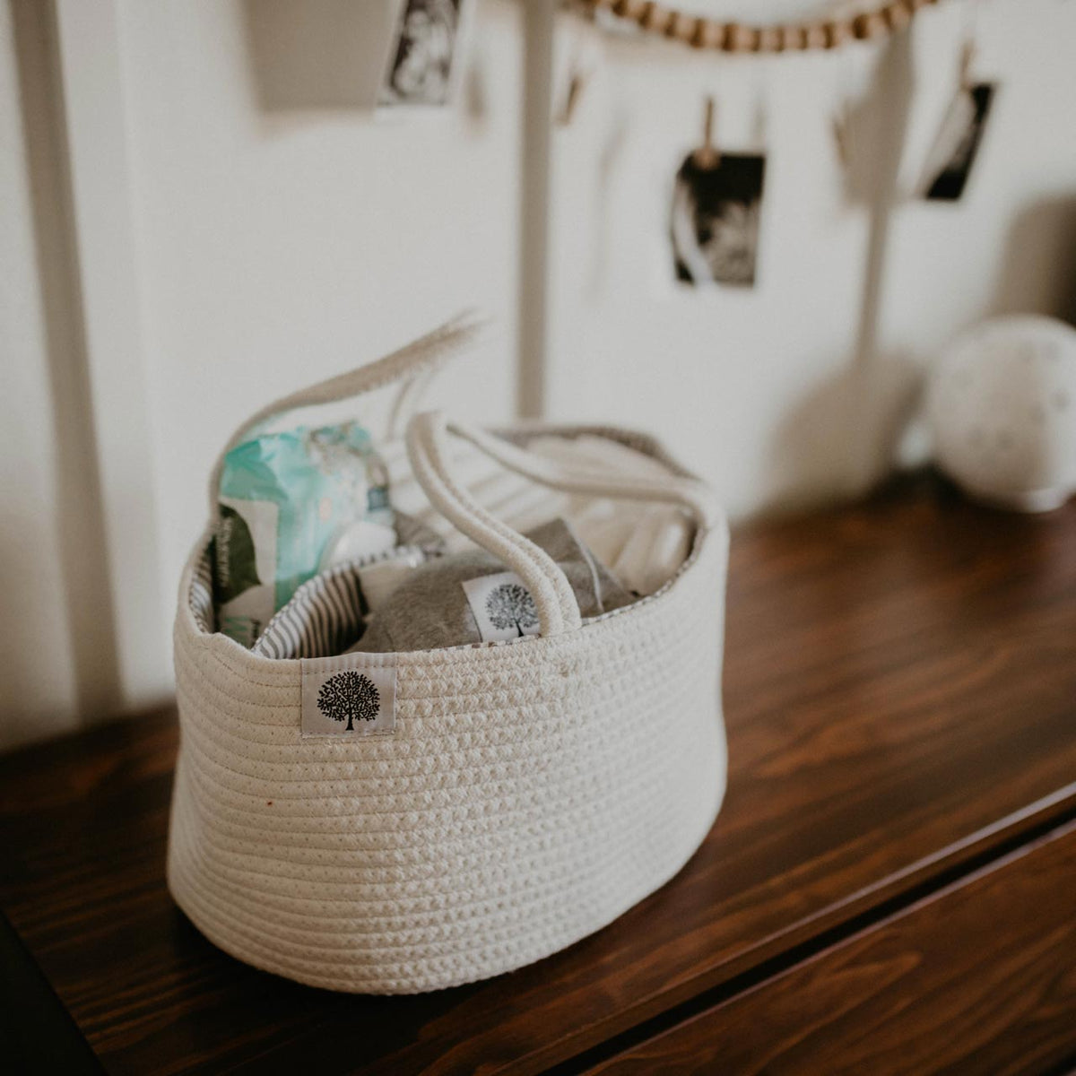 Rope Diaper Caddy Organizer – Stylish Baby Essential Storage for Nursery
