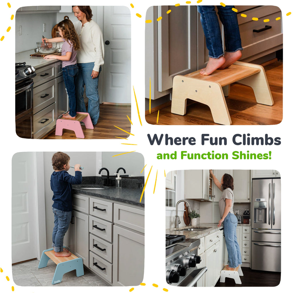 1-Step Wooden Kids Step Stool – Non-Slip for Kitchen, Bath & Potty Training