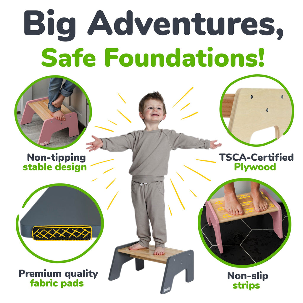 1-Step Wooden Kids Step Stool – Non-Slip for Kitchen, Bath & Potty Training