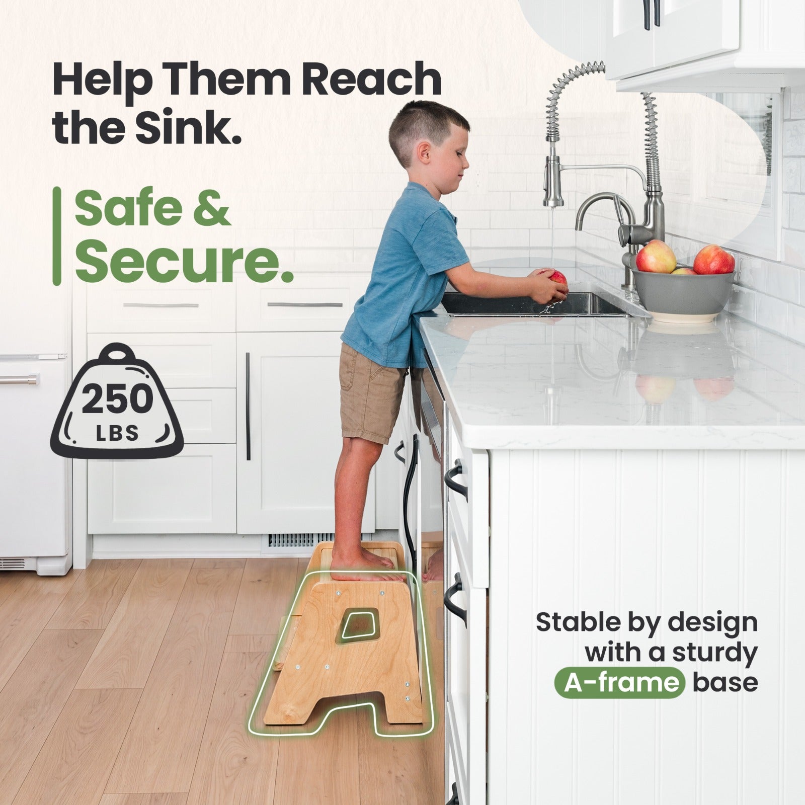2-Step Wooden Toddler Step Stool – Non-Slip for Kitchen, Bath & Bed
