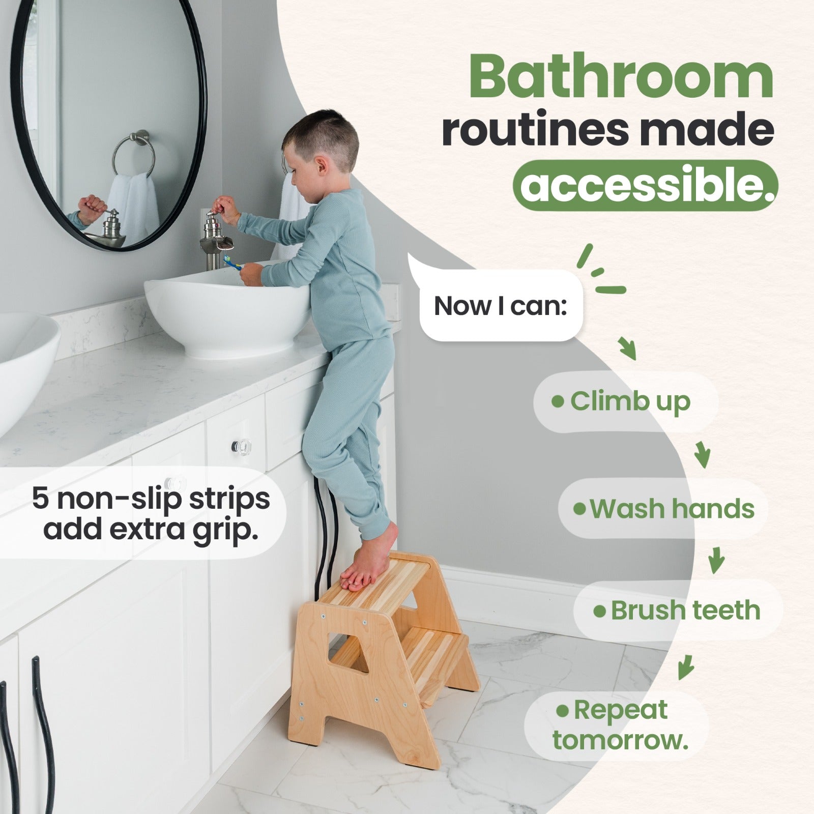 2-Step Wooden Toddler Step Stool – Non-Slip for Kitchen, Bath & Bed