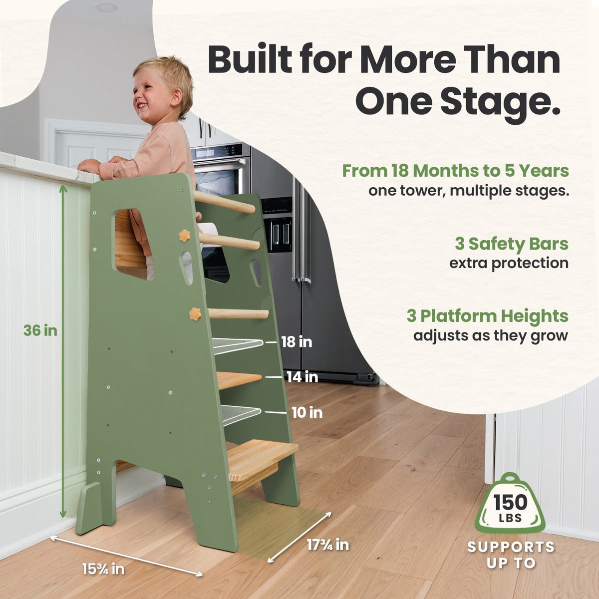 Montessori Toddler Tower – Adjustable Wooden Kitchen Helper Stool