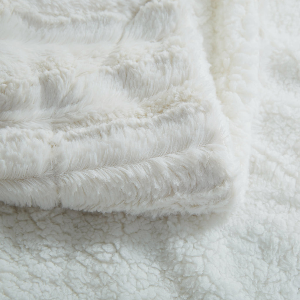 Ivory Faux Fur Sherpa Throw Blanket – Ultra Soft & Cozy