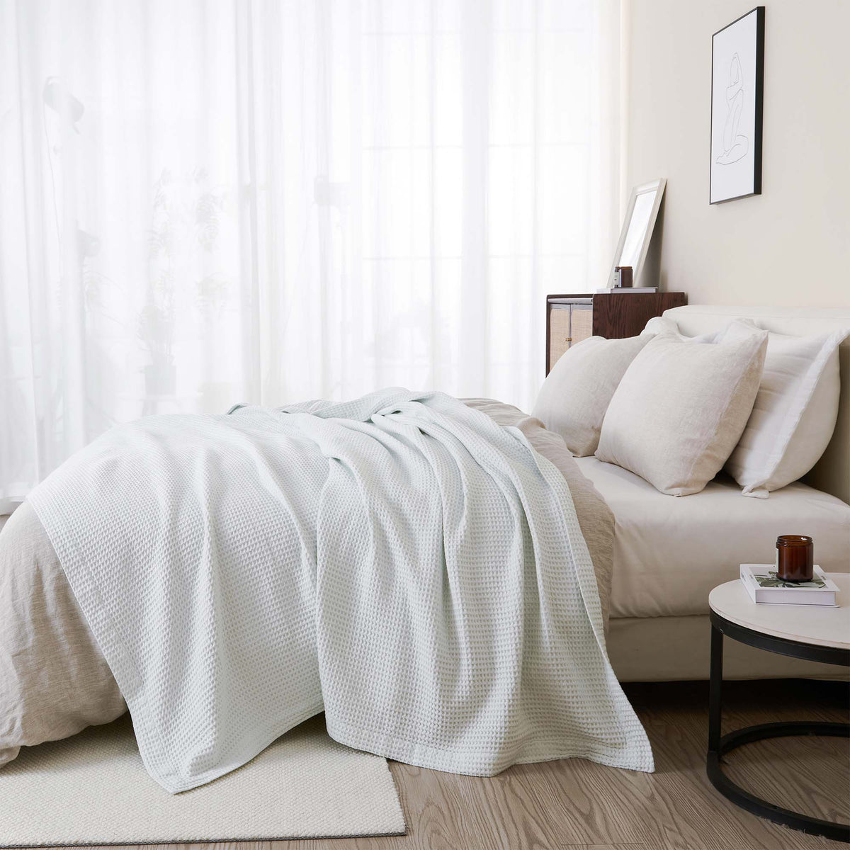 Cotton Waffle Weave Throw Blanket – Lightweight & Breathable | Mikala Collection