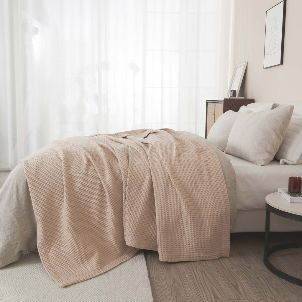 Cotton Waffle Weave Throw Blanket – Lightweight & Breathable | Mikala Collection
