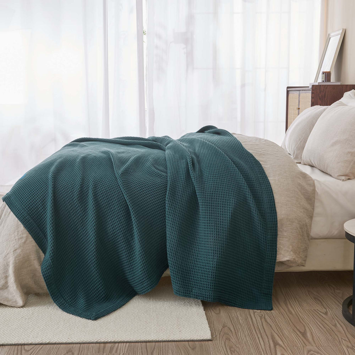 Cotton Waffle Weave Throw Blanket – Lightweight & Breathable | Mikala Collection