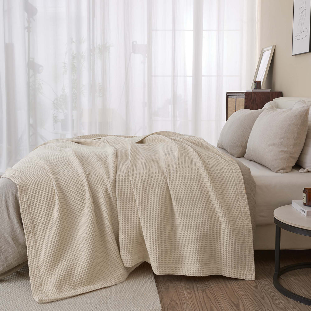 Cotton Waffle Weave Throw Blanket – Lightweight & Breathable | Mikala Collection
