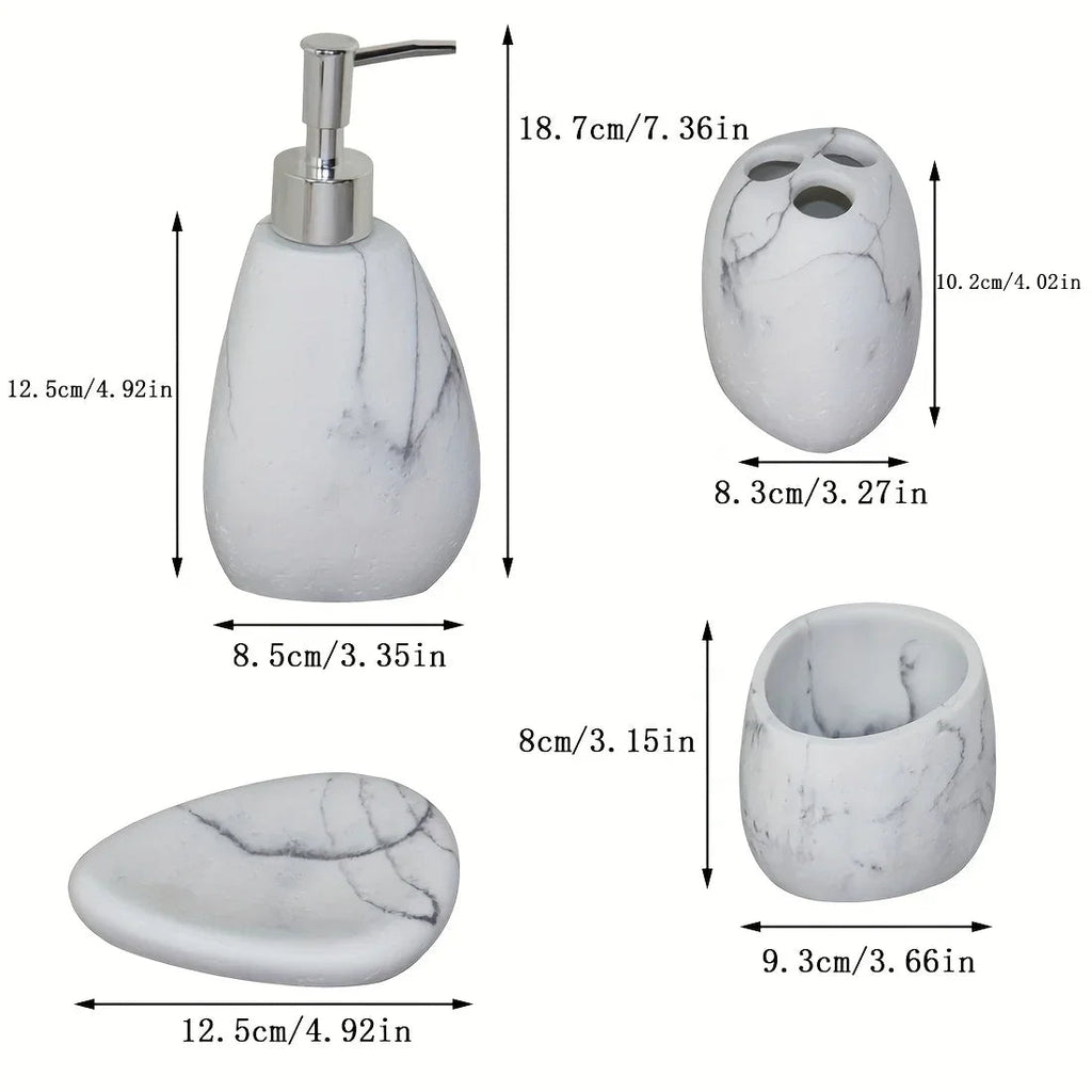 Elegant Marble Texture Resin Soap Dispenser, Manual Pump - Reusable Bathroom Liquid Dispenser Bottle for Hand Soap, Shampoo and Lotion - Slim White Design with