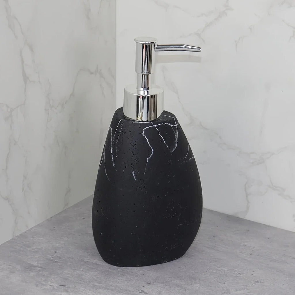 Elegant Marble Texture Resin Soap Dispenser, Manual Pump - Reusable Bathroom Liquid Dispenser Bottle for Hand Soap, Shampoo and Lotion - Slim White Design with