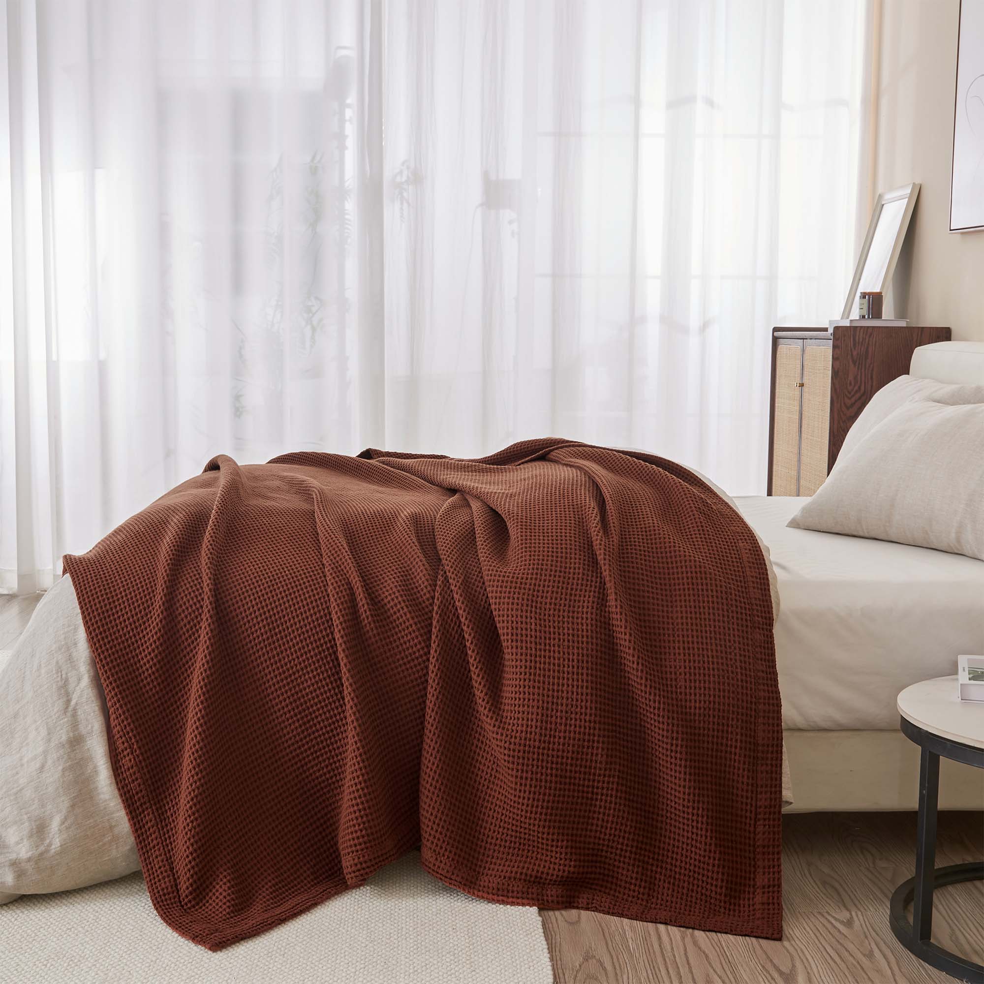 Cotton Waffle Weave Throw Blanket – Lightweight & Breathable | Mikala Collection