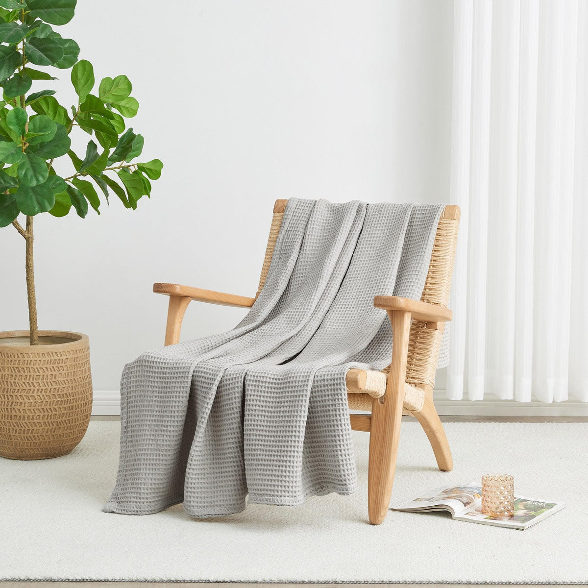 Cotton Waffle Weave Throw Blanket – Lightweight & Breathable | Mikala Collection