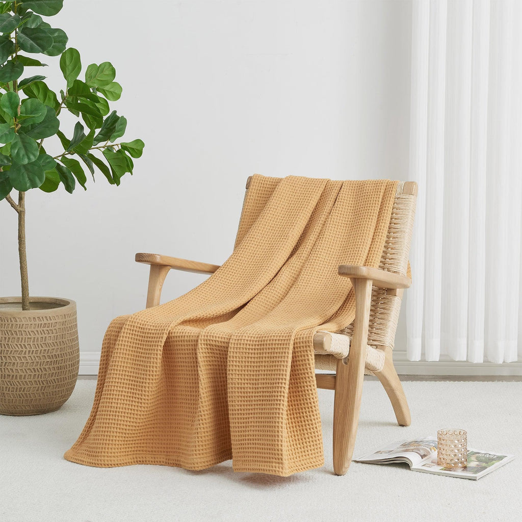 Cotton Waffle Weave Throw Blanket – Lightweight & Breathable | Mikala Collection