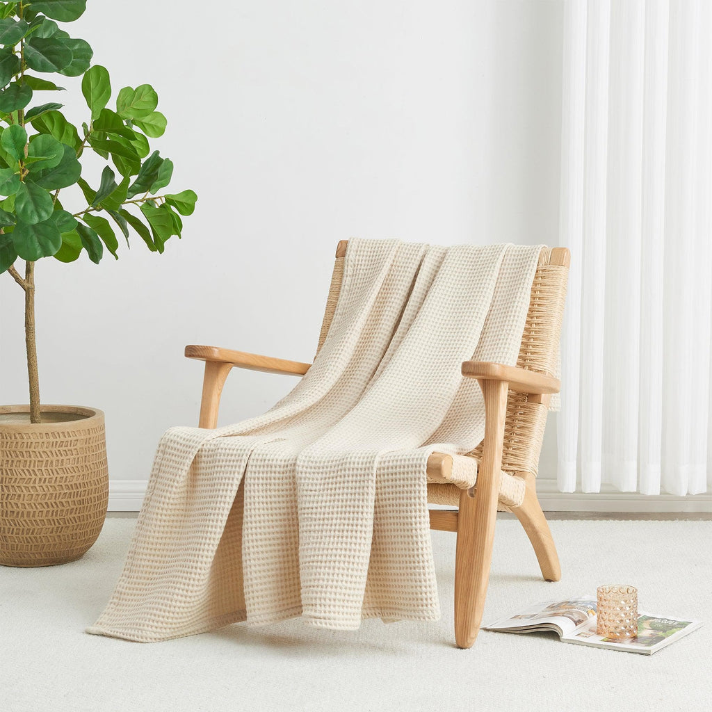 Cotton Waffle Weave Throw Blanket – Lightweight & Breathable | Mikala Collection