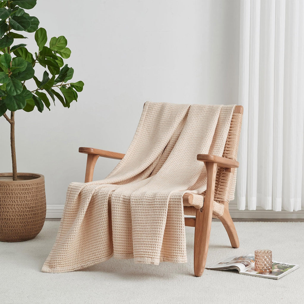 Cotton Waffle Weave Throw Blanket – Lightweight & Breathable | Mikala Collection