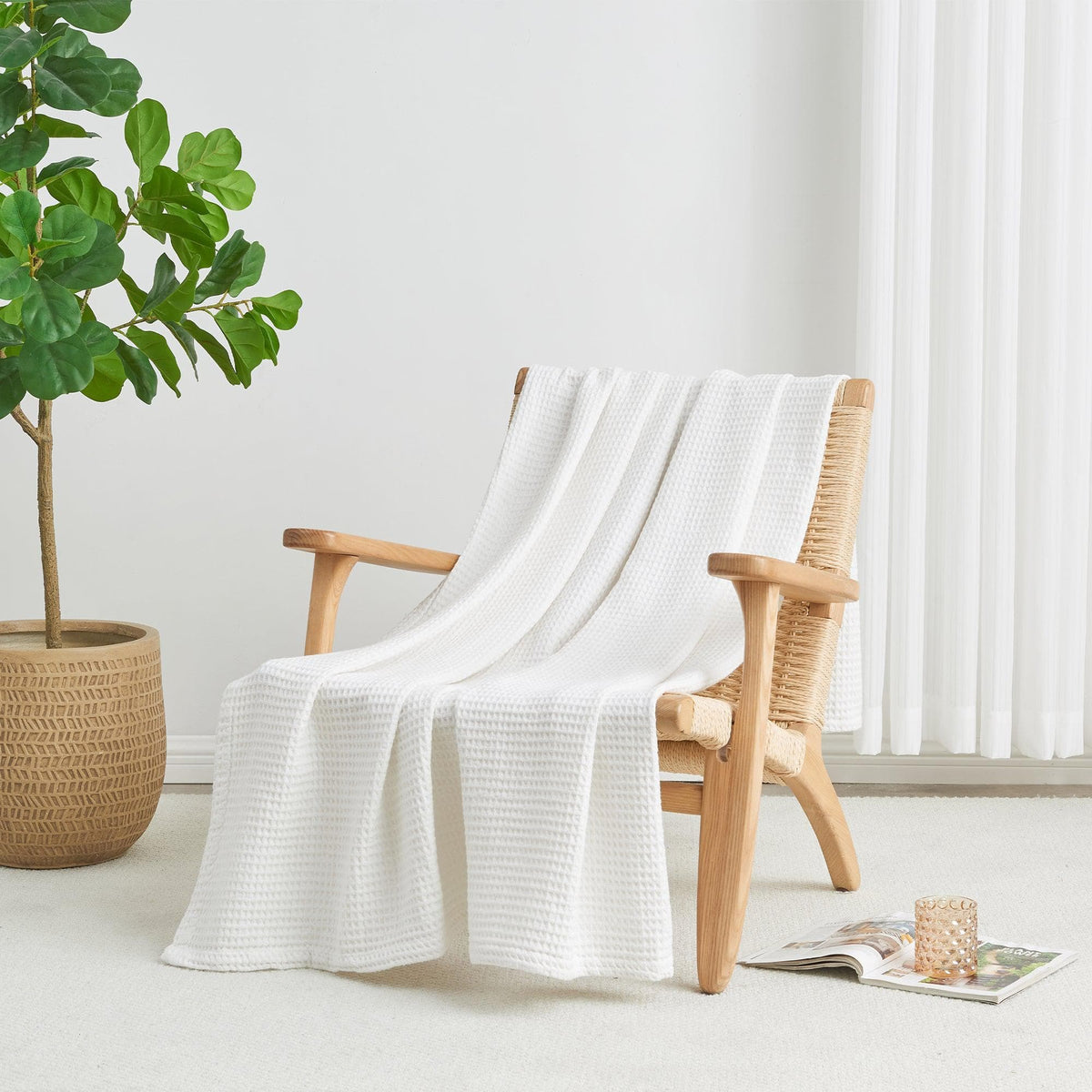 Cotton Waffle Weave Throw Blanket – Lightweight & Breathable | Mikala Collection
