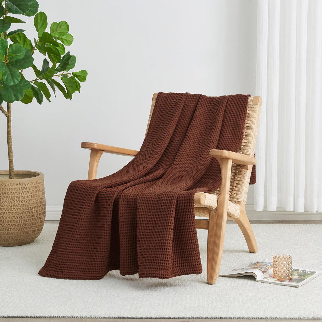 Cotton Waffle Weave Throw Blanket – Lightweight & Breathable | Mikala Collection
