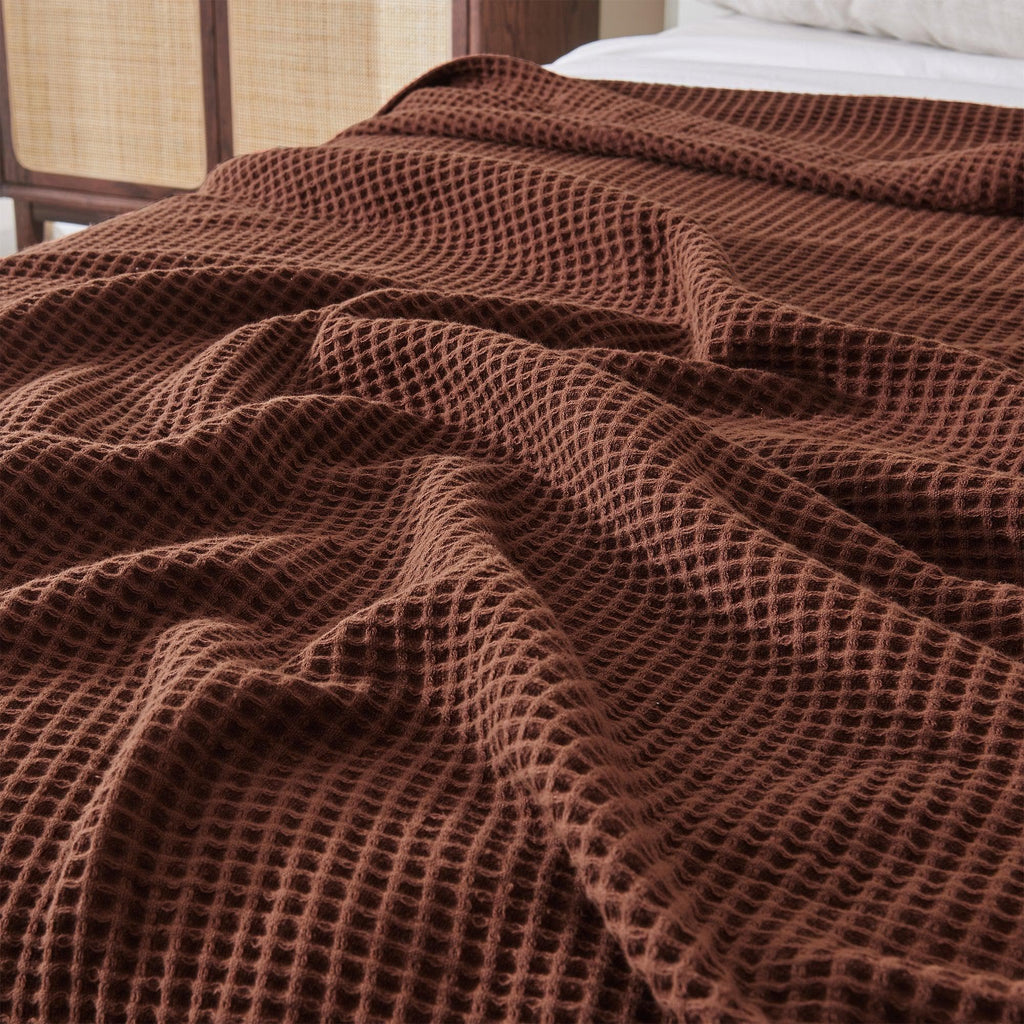 Cotton Waffle Weave Throw Blanket – Lightweight & Breathable | Mikala Collection