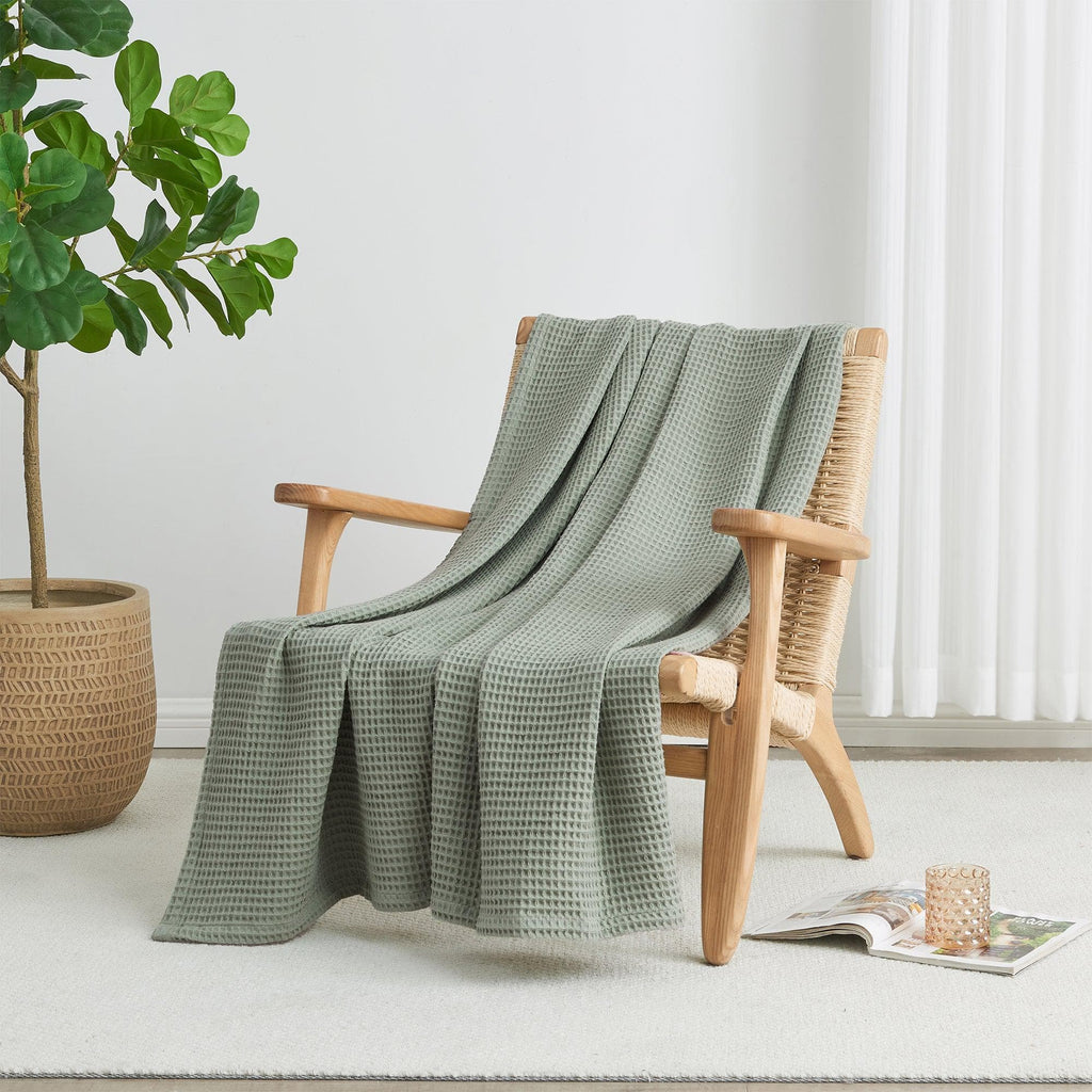 Cotton Waffle Weave Throw Blanket – Lightweight & Breathable | Mikala Collection
